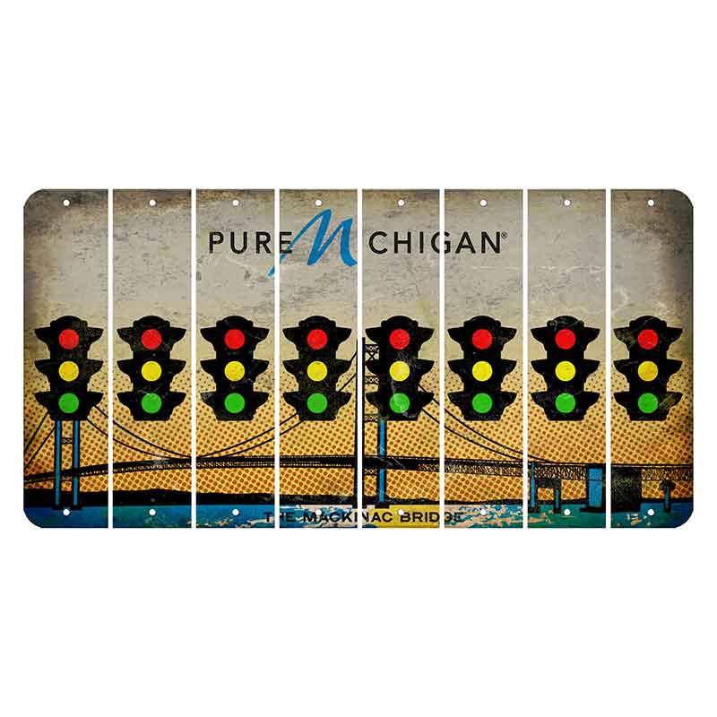 Michigan Mackinac Bridge Cut License Plate Strips (Set of 8) Traffic Light