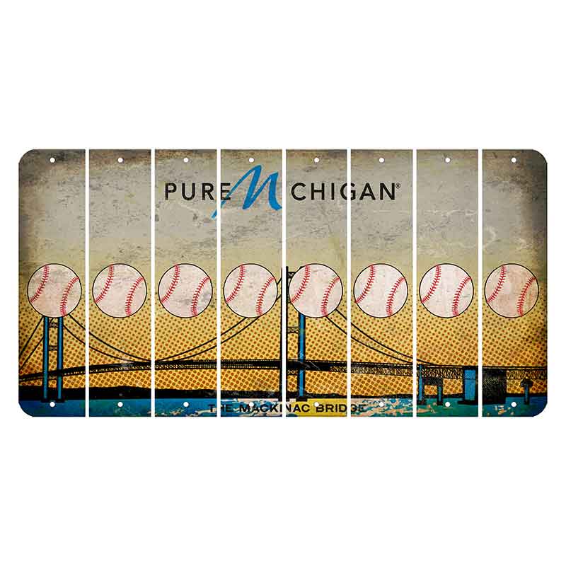 Michigan Mackinac Bridge Cut License Plate Strips (Set of 8) Baseball