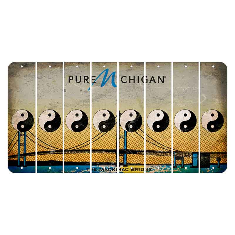 Michigan Mackinac Bridge Cut License Plate Strips (Set of 8) Yin Yang