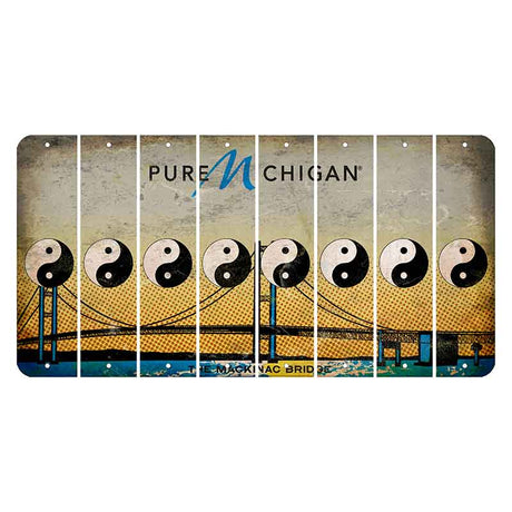 Michigan Mackinac Bridge Cut License Plate Strips (Set of 8) Yin Yang