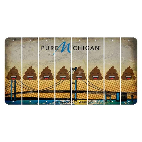 Michigan Mackinac Bridge Cut License Plate Strips (Set of 8) Emoji - Poop