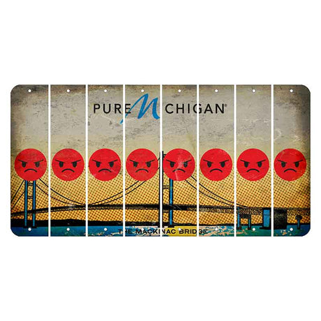 Michigan Mackinac Bridge Cut License Plate Strips (Set of 8) Emoji - Angry