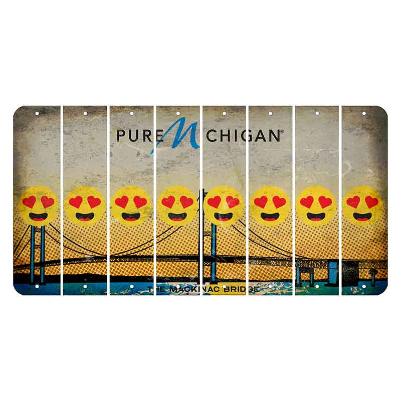 Michigan Mackinac Bridge Cut License Plate Strips (Set of 8) Emoji - Heart Eyes