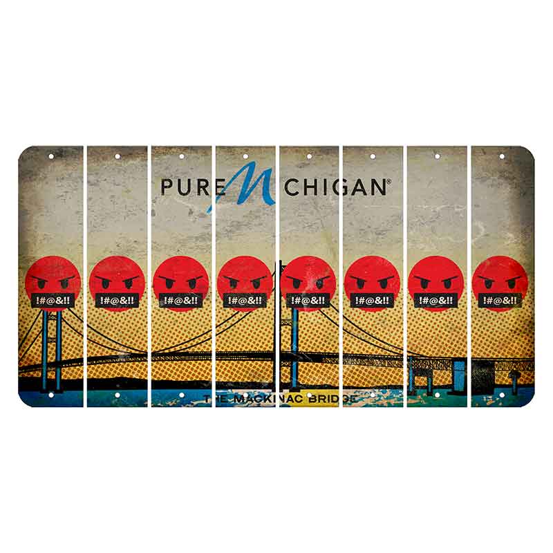 Michigan Mackinac Bridge Cut License Plate Strips (Set of 8) Emoji - Pissed