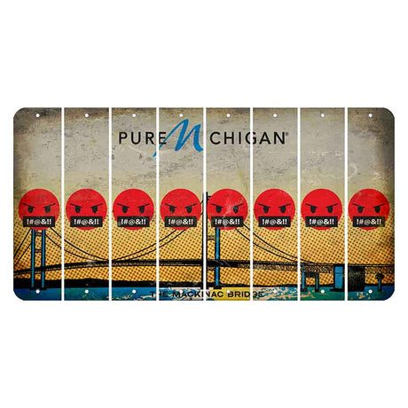 Michigan Mackinac Bridge Cut License Plate Strips (Set of 8) Emoji - Pissed