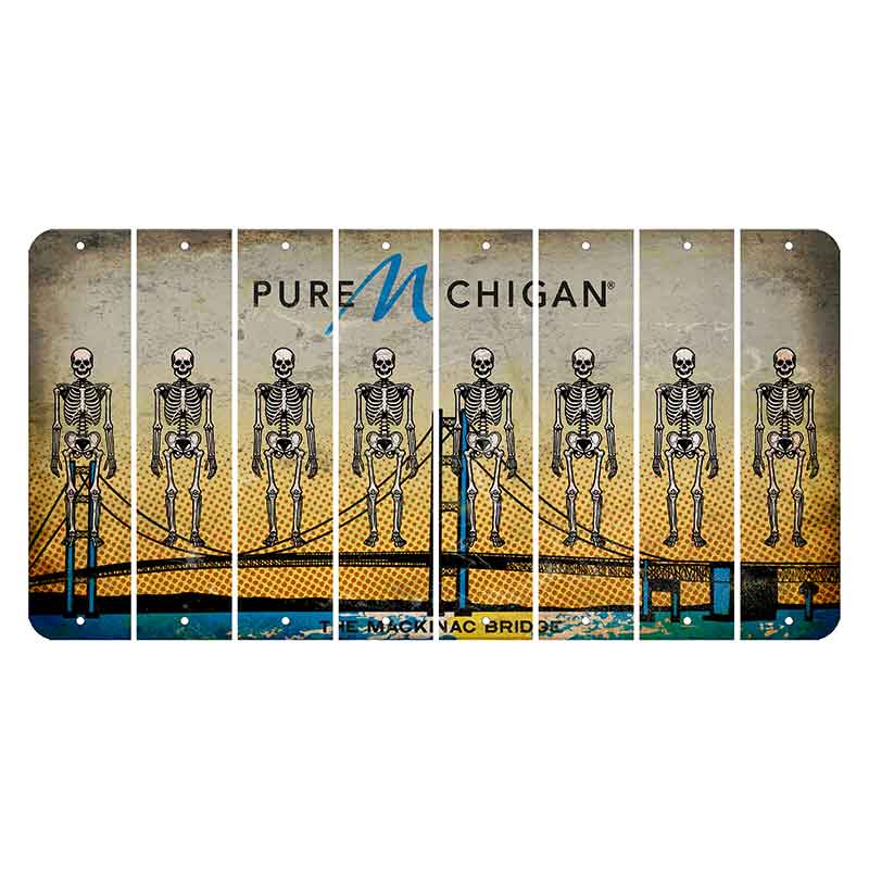 Michigan Mackinac Bridge Cut License Plate Strips (Set of 8) Skeleton