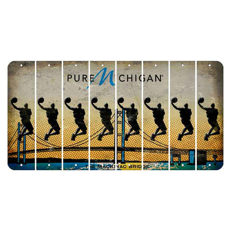 Michigan Mackinac Bridge Cut License Plate Strips (Set of 8) Basketball Player