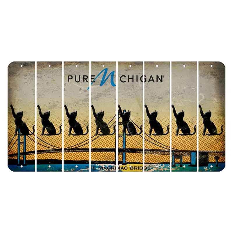 Michigan Mackinac Bridge Cut License Plate Strips (Set of 8) Cat