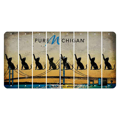 Michigan Mackinac Bridge Cut License Plate Strips (Set of 8) Cat