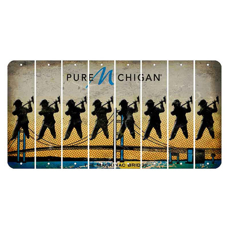 Michigan Mackinac Bridge Cut License Plate Strips (Set of 8) Fireman with Axe