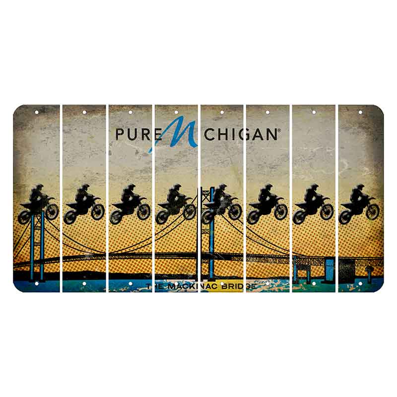 Michigan Mackinac Bridge Cut License Plate Strips (Set of 8) Dirtbike Rider