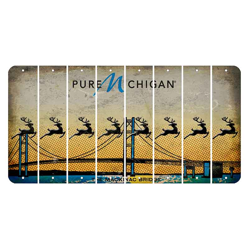 Michigan Mackinac Bridge Cut License Plate Strips (Set of 8) Reindeer