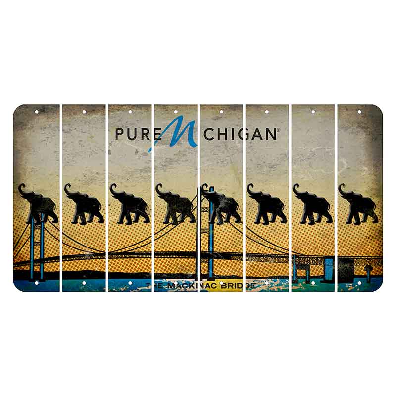 Michigan Mackinac Bridge Cut License Plate Strips (Set of 8) Elephant