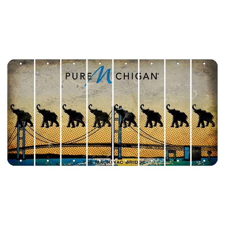 Michigan Mackinac Bridge Cut License Plate Strips (Set of 8) Elephant