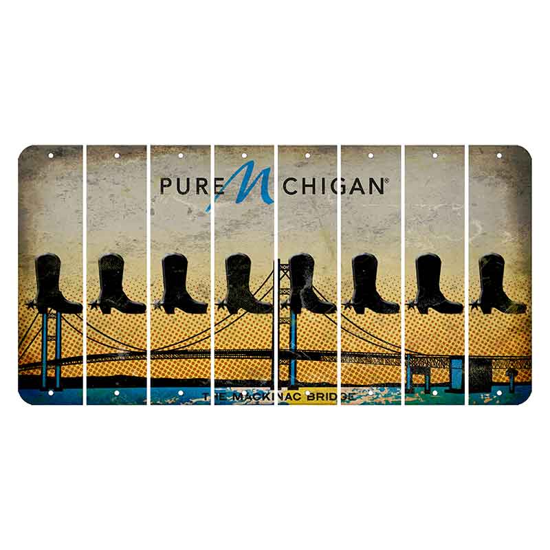 Michigan Mackinac Bridge Cut License Plate Strips (Set of 8) Cowboy Boot