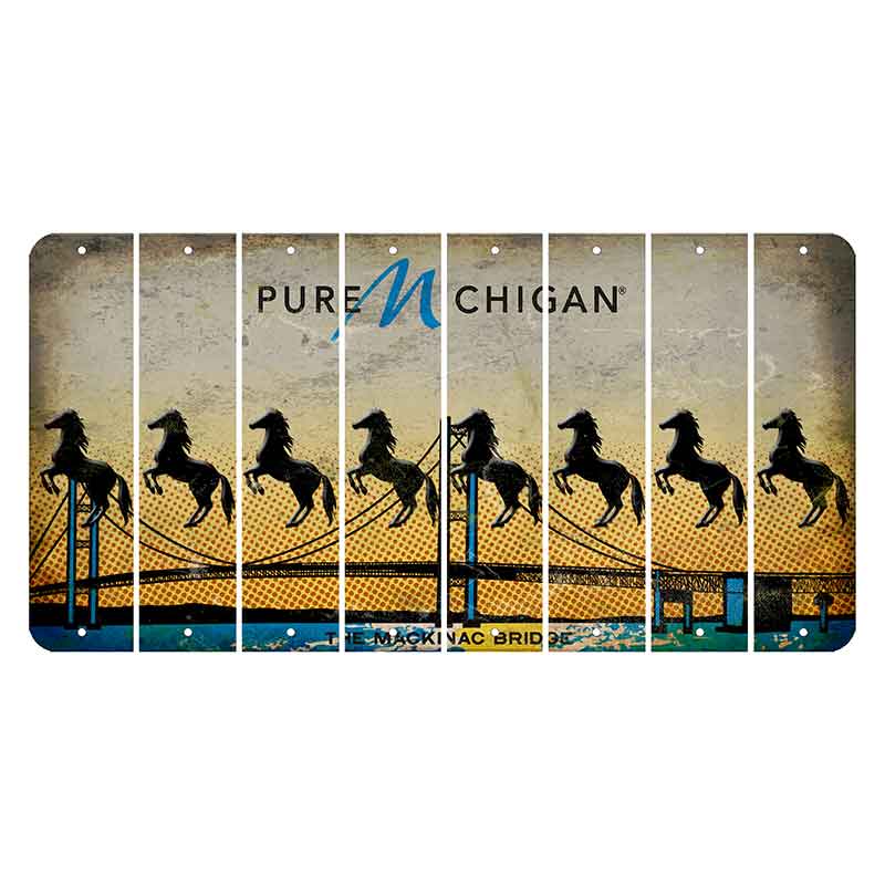 Michigan Mackinac Bridge Cut License Plate Strips (Set of 8) Horse