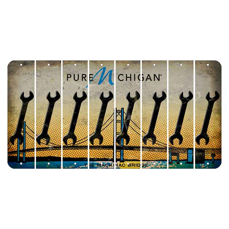 Michigan Mackinac Bridge Cut License Plate Strips (Set of 8) Wrench