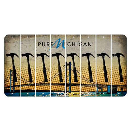 Michigan Mackinac Bridge Cut License Plate Strips (Set of 8) Hammer