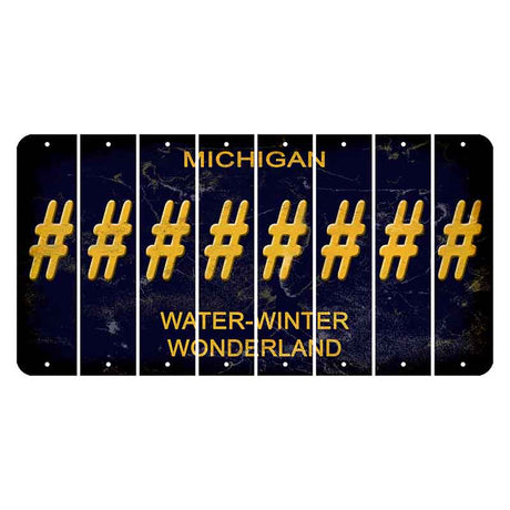 Michigan Water Winter Wonderland Cut License Plate Strips (Set of 8) Hashtag