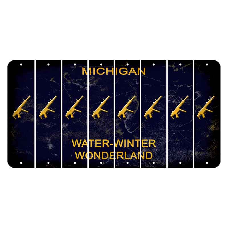 Michigan Water Winter Wonderland Cut License Plate Strips (Set of 8) Submachine Gun