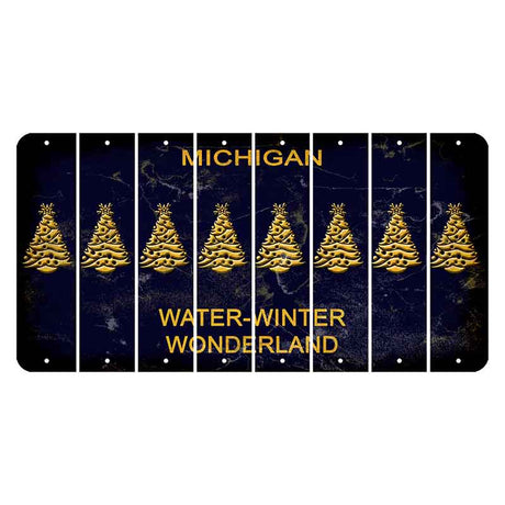 Michigan Water Winter Wonderland Cut License Plate Strips (Set of 8) Christmas Tree