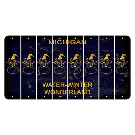 Michigan Water Winter Wonderland Cut License Plate Strips (Set of 8) Snowman