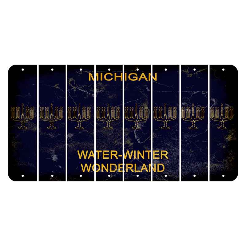 Michigan Water Winter Wonderland Cut License Plate Strips (Set of 8) Menorah