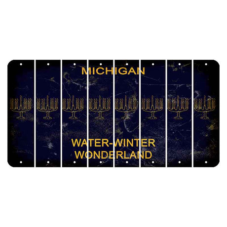 Michigan Water Winter Wonderland Cut License Plate Strips (Set of 8) Menorah