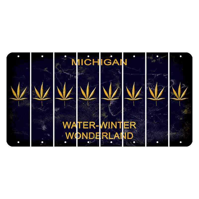 Michigan Water Winter Wonderland Cut License Plate Strips (Set of 8) Pot Leaf