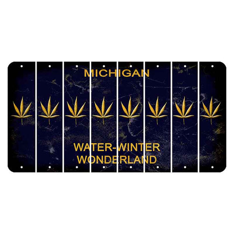 Michigan Water Winter Wonderland Cut License Plate Strips (Set of 8) Pot Leaf