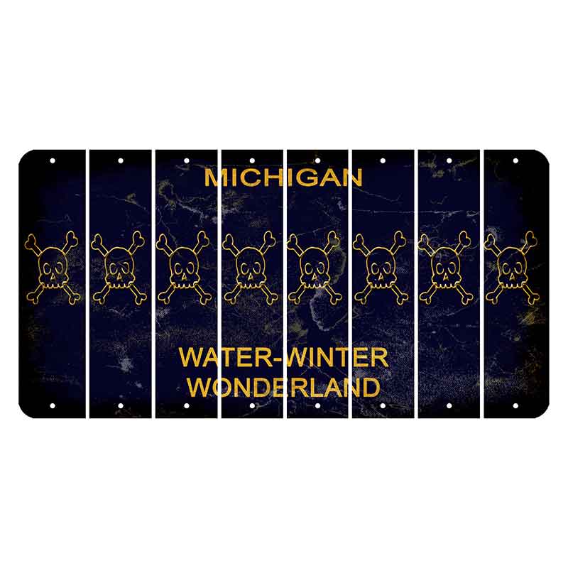 Michigan Water Winter Wonderland Cut License Plate Strips (Set of 8) Skull & Bones