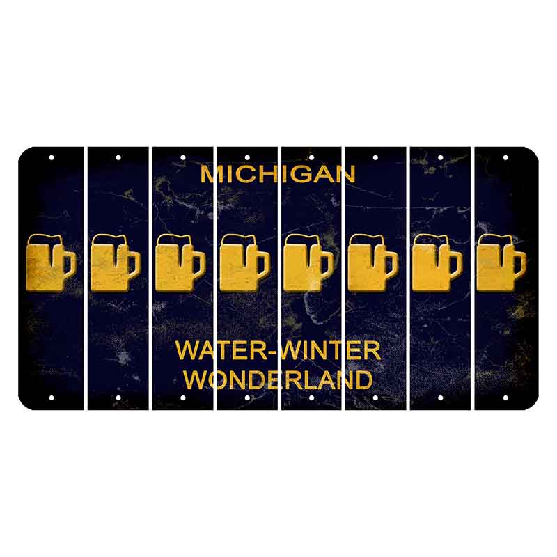 Michigan Water Winter Wonderland Cut License Plate Strips (Set of 8) Beer Mug