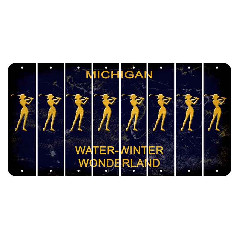 Michigan Water Winter Wonderland Cut License Plate Strips (Set of 8) Female Golfer