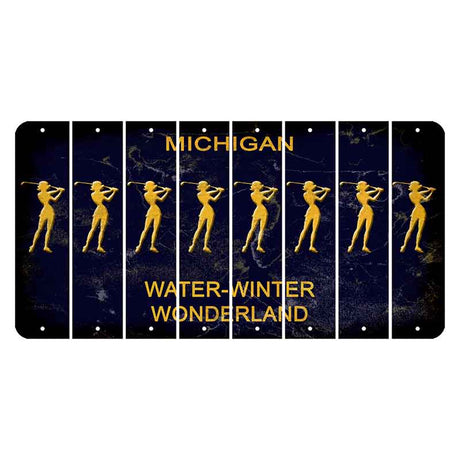 Michigan Water Winter Wonderland Cut License Plate Strips (Set of 8) Female Golfer