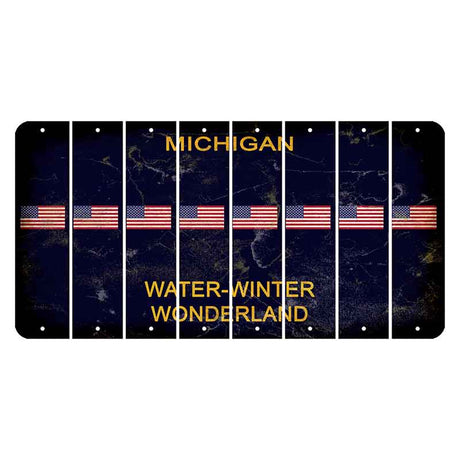 Michigan Water Winter Wonderland Cut License Plate Strips (Set of 8) American Flag