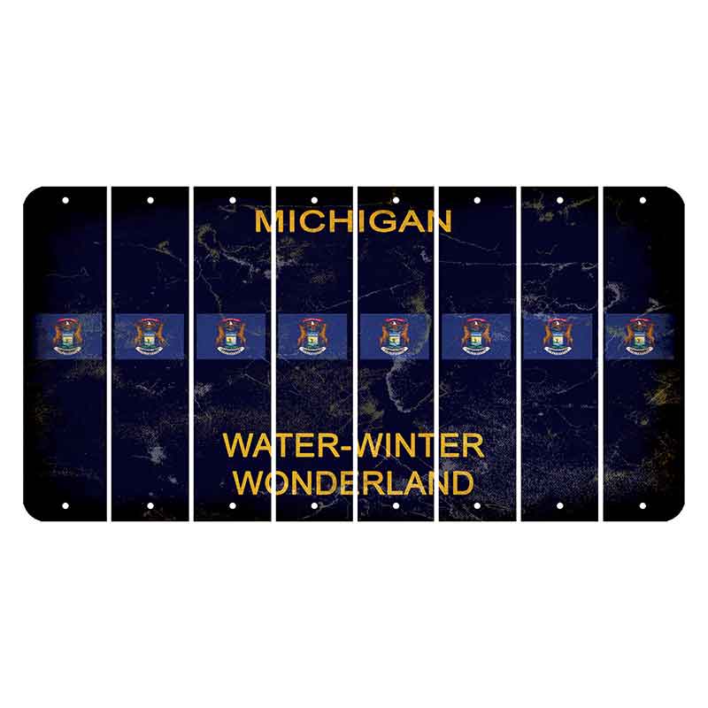 Michigan Water Winter Wonderland Cut License Plate Strips (Set of 8) State Flag