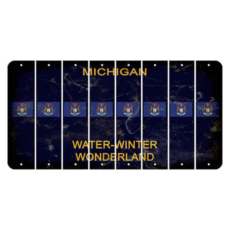 Michigan Water Winter Wonderland Cut License Plate Strips (Set of 8) State Flag