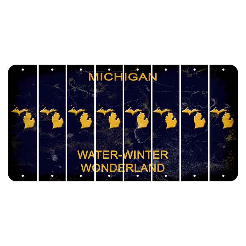 Michigan Water Winter Wonderland Cut License Plate Strips (Set of 8) State Silhouette