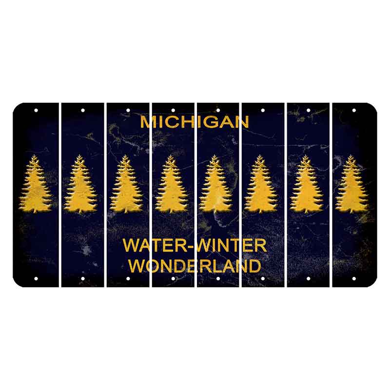 Michigan Water Winter Wonderland Cut License Plate Strips (Set of 8) Pine Tree