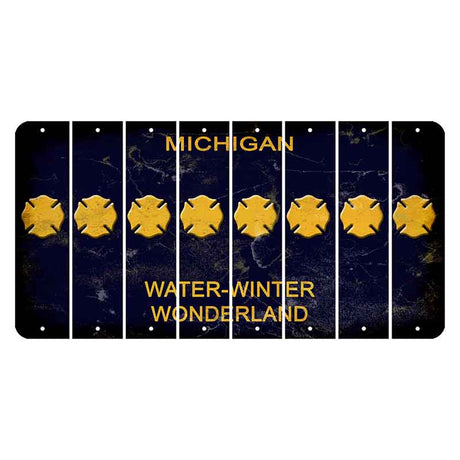 Michigan Water Winter Wonderland Cut License Plate Strips (Set of 8) Fire Badge