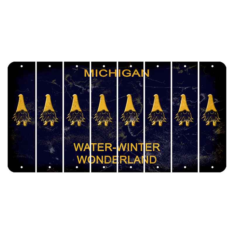 Michigan Water Winter Wonderland Cut License Plate Strips (Set of 8) Gnome