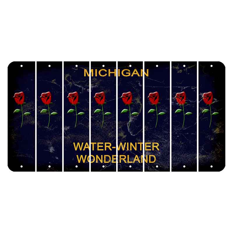 Michigan Water Winter Wonderland Cut License Plate Strips (Set of 8) Red Rose