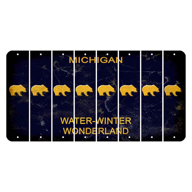 Michigan Water Winter Wonderland Cut License Plate Strips (Set of 8) Bear