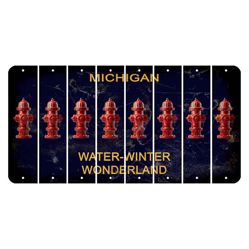 Michigan Water Winter Wonderland Cut License Plate Strips (Set of 8) Fire Hydrant