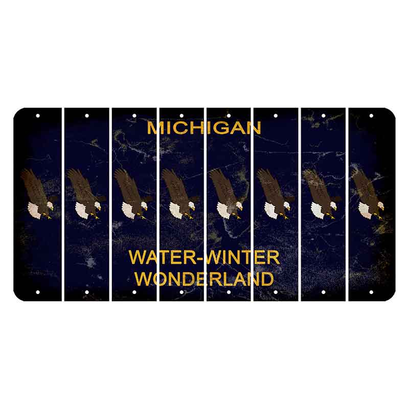 Michigan Water Winter Wonderland Cut License Plate Strips (Set of 8) Bald Eagle