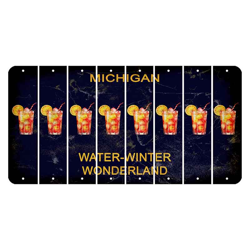 Michigan Water Winter Wonderland Cut License Plate Strips (Set of 8) Cocktail