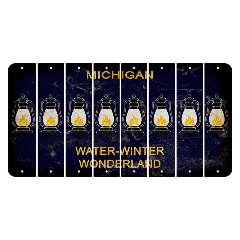 Michigan Water Winter Wonderland Cut License Plate Strips (Set of 8) Lantern