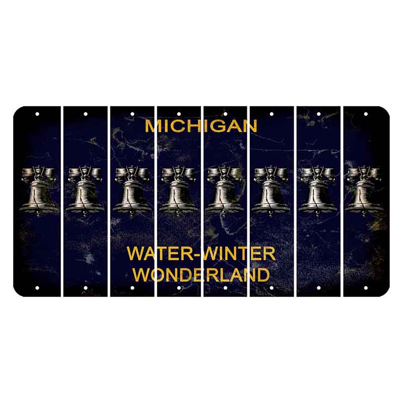 Michigan Water Winter Wonderland Cut License Plate Strips (Set of 8) Liberty Bell