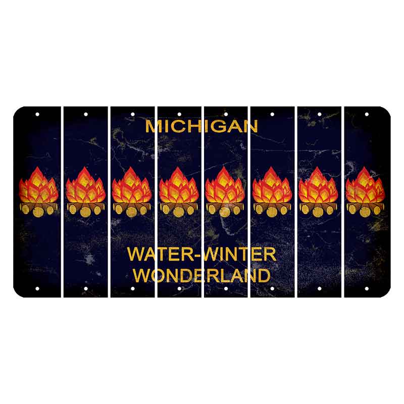 Michigan Water Winter Wonderland Cut License Plate Strips (Set of 8) Campfire