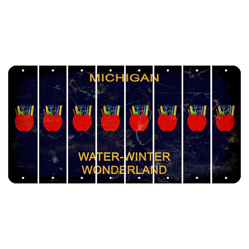 Michigan Water Winter Wonderland Cut License Plate Strips (Set of 8) Teacher Apple